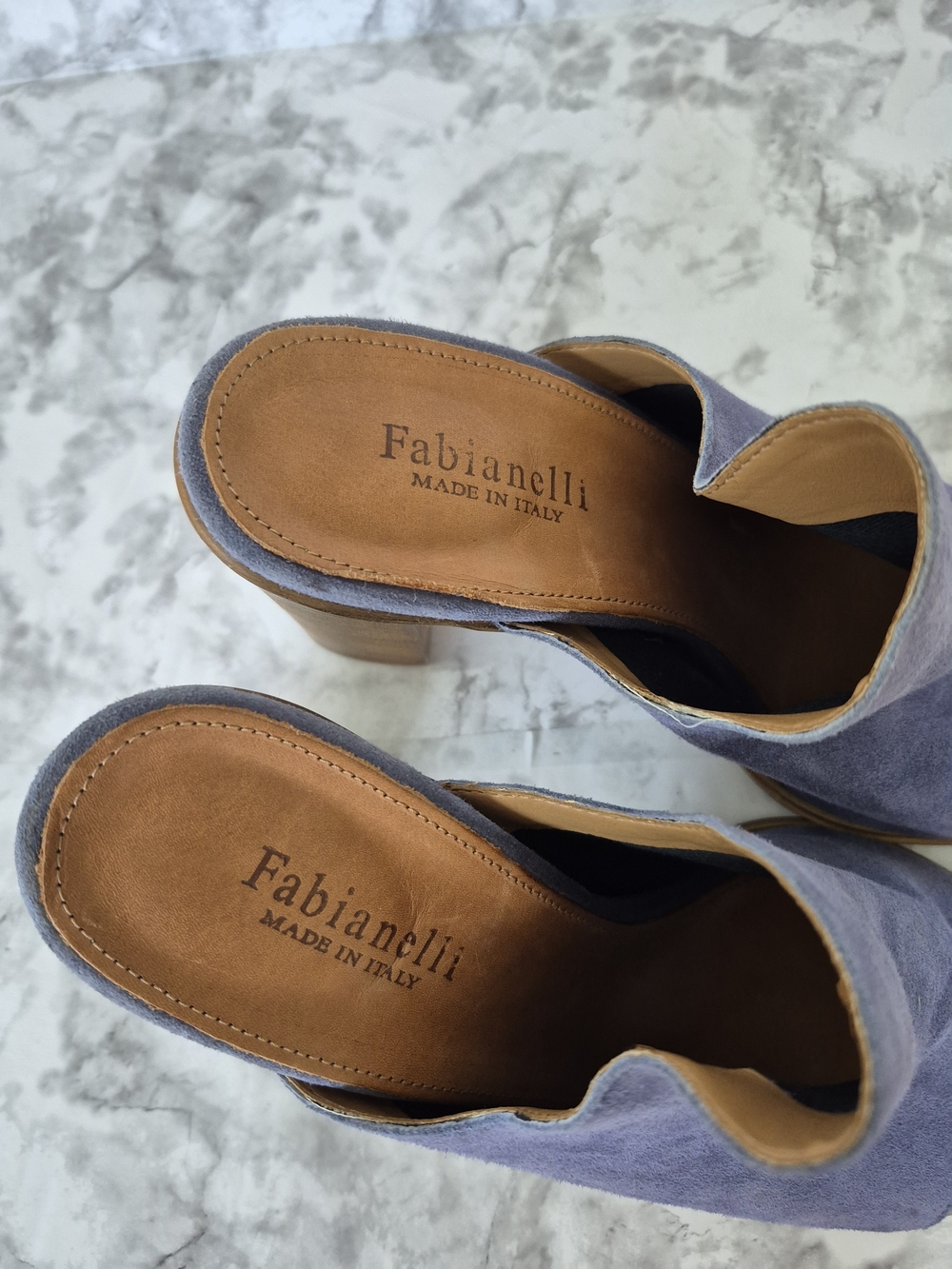 Fabianelli Italy Blue Suede Peep Toe Heeled Mules 7.5 - Picture 9 of 11